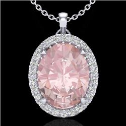 Genuine 2.75 CTW Morganite & Micro Pave Diamond Halo Solitaire Necklace 18K Gold - 20593-REF#70F5M