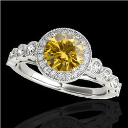 Genuine 1.93 CTW Certified Fancy Intense Genuine Diamond Solitaire Halo Ring Gold - 33614-REF#172T3X