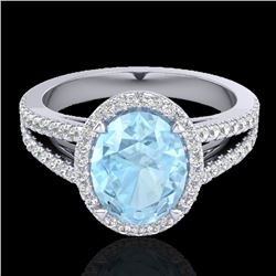 Natural 3.0 CTW Aquamarine & Micro Pave Diamond Halo Solitaire Bridal Ring 18K Gold - 20930-REF#66M3