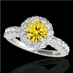 Genuine 1.75 CTW Certified Fancy Intense Genuine Diamond Solitaire Halo Ring Gold - 34166-REF#128F8M