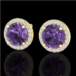 Natural 4.0 CTW Amethyst & Halo Diamond Micro Pave Earrings Solitaire 18K Gold - 21478-REF#50W7K