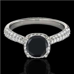 Genuine 1.50 CTW Certified Black Genuine Diamond Bridal Solitaire Halo Ring Gold - 33261-REF#64A2N
