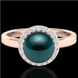 Genuine 0.25 CTW Micro Pave Halo Diamond Certified & Peacock Pearl Ring 14K Gold - 21635-REF#41X2A
