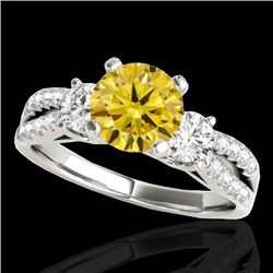 Genuine 1.75 CTW Certified Fancy Intense Genuine Diamond 3 Stone Bridal Ring Gold - 35419-REF#140A6N