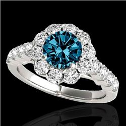 Genuine 3.0 CTW Certified Fancy Blue Genuine Diamond Bridal Solitaire Halo Ring Gold - 33558-REF#226