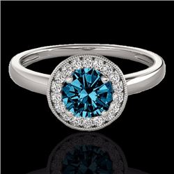 Genuine 1.15 CTW Certified Fancy Blue Genuine Diamond Solitaire Halo Ring Gold - 33468-REF#94N7G