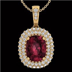 Genuine 2.60 CTW Garnet & Micro Pave Diamond Certified Halo Necklace 10K Gold - 20409-REF#40T8X