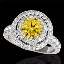 Genuine 3.0 CTW Certified Fancy Intense Genuine Diamond Solitaire Halo Ring Gold - 34227-REF#238H2R