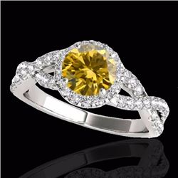 Genuine 1.54 CTW Certified Fancy Intense Genuine Diamond Solitaire Halo Ring Gold - 33794-REF#116V2F