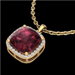 Genuine 6.0 CTW Garnet & Micro Pave Halo Diamond Necklace Solitaire 18K Gold - 23083-REF#45N8G