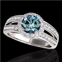 Genuine 1.60 CTW Certified Fancy Blue Genuine Diamond Solitaire Halo Ring Gold - 34252-REF#128X3A