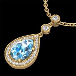 Natural 2.25 CTW Sky Blue Topaz & Micro Pave Diamond Necklace Designer 18K Gold - 23144-REF#35V2F