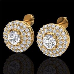 Natural 1.20 CTW Micro Pave Diamond Designer Earrings 18Kdouble Halo Gold - 20198-REF#102Z5Y