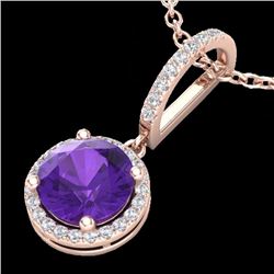 Natural 2.0 CTW Amethyst & Micro Pave Diamond Necklace Designer Halo 14K Gold - 23190-REF#29G2W