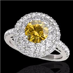 Genuine 2.09 CTW Certified Fancy Intense Genuine Diamond Solitaire Halo Ring Gold - 33695-REF#153G5W