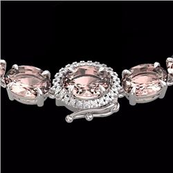 Natural 64 CTW Morganite & Diamond Eternity Tennis Micro Halo Necklace 14K Gold - 23468-REF#613N4G