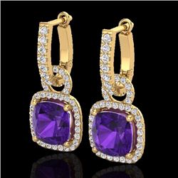Genuine 7.0 CTW Amethyst & Micro Pave Diamond Certified Earrings 18K Gold - 22957-REF#85A3N