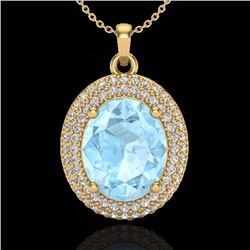 Genuine 4.0 CTW Aquamarine & Micro Pave Diamond Certified Necklace 18K Gold - 20555-REF#86R9Z