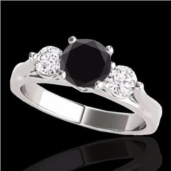 Genuine 1.50 CTW Certified Black Genuine Diamond 3 Stone Bridal Ring Gold - 35370-REF#84F5M