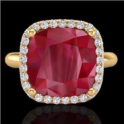 Genuine 6.0 CTW Ruby & Micro Pave Halo Diamond Certified Ring Solitaire 18K Gold - 23103-REF#53V2F