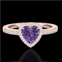 Genuine 1.0 CTW Amethyst & Micro Pave Ring Heart Halo In 14K Gold - 21399-REF#24V5F