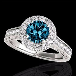 Genuine 1.70 CTW Certified Fancy Blue Genuine Diamond Solitaire Halo Ring Gold - 33729-REF#127T3X