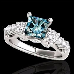 Genuine 1.75 CTW Certified Fancy Blue Diamond 3 Stone Princess Cut Ring Gold - 35363-REF#199A7N