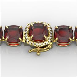 Genuine 35 CTW Garnet & Micro Pave Diamond Halo Designer Bracelet 14K Yellow Gold - 23311-REF#117G2W