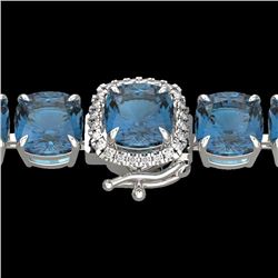 Natural 35 CTW London Blue Topaz & Micro Pave Diamond Halo Bracelet 14K White Gold - 23330-REF#130W2