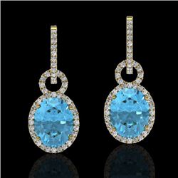 Genuine 8.0 CTW Sky Blue Topaz & Micro Solitaire Halo Diamond Earrings 14K Gold - 22749-REF#83X2A