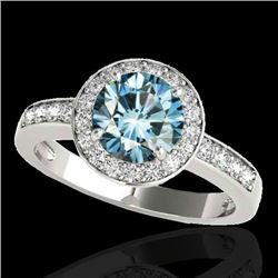 Genuine 2.0 CTW Certified Fancy Blue Genuine Diamond Bridal Solitaire Halo Ring Gold - 34356-REF#175
