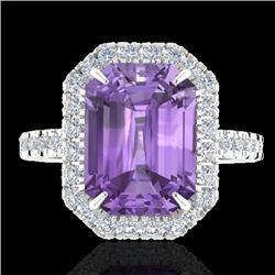 Genuine 53 CTW Amethyst And Micro Pave Diamond Certified Halo Ring 18K Gold - 21417-REF#57H7R