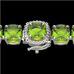 Genuine 40 CTW Peridot & Micro Pave Diamond Halo Designer Bracelet 14K White Gold - 23317-REF#203Y4V