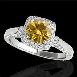 Genuine 1.70 CTW Certified Fancy Intense Genuine Diamond Solitaire Halo Ring Gold - 33380-REF#122K7T