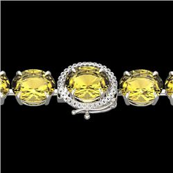 Genuine 40 CTW Citrine & Micro Pave Diamond Halo Designer Bracelet 14K White Gold - 22255-REF#125K6T