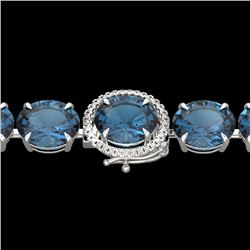 Natural 49 CTW London Blue Topaz & Micro Pave Diamond Halo Bracelet 14K White Gold - 22266-REF#131W4