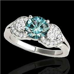 Genuine 1.45 CTW Certified Fancy Blue Genuine Diamond 3 Stone Bridal Ring Gold - 35336-REF#117Y2V