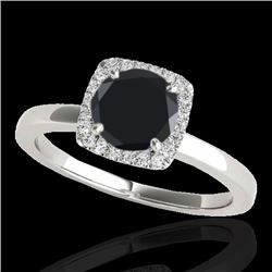Genuine 1.15 CTW Certified Black Genuine Diamond Bridal Solitaire Halo Ring Gold - 33403-REF#52G2W