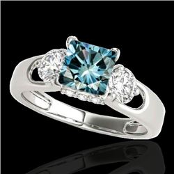 Genuine 1.60 CTW Certified Princess Cut Fancy Blue Diamond 3 Stone Ring Gold - 35426-REF#187R7Z
