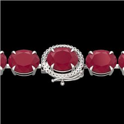 Genuine 49 CTW Ruby & Micro Pave Diamond Halo Designer Bracelet 14K White Gold - 22275-REF#216R2Z
