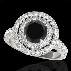 Genuine 2.25 CTW Certified Black Genuine Diamond Bridal Solitaire Halo Ring Gold - 34214-REF#107N2G