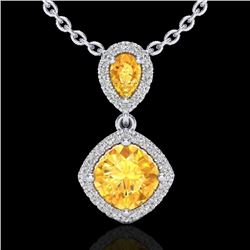 Natural 2.63 CTW Citrine & Micro Pave Diamond Certified Necklace Designer Halo Gold - 20542-REF#40K2
