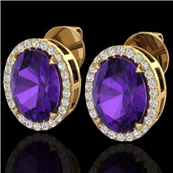 Natural 5.50 CTW Amethyst & Micro Pave Diamond Halo Solitaire Bridal Ring 18K Gold - 20238-REF#61Y3V