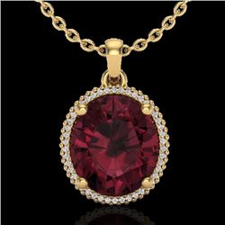 Genuine 11 CTW Garnet & Micro Pave Diamond Certified Halo Necklace 18K Gold - 20613-REF#75R7Z