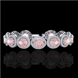 Genuine 17 CTW Morganite & Micro Pave Diamond Certified Bracelet 10K Gold - 22691-REF#307N6G