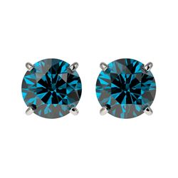 Genuine 1.55 CTW Certified Intense Blue Genuine Diamond Solitaire Stud Earrings Gold - 36615-REF#104