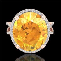 Genuine 10 CTW Citrine & Micro Pave Diamond Certified Halo Ring 14K Gold - 20957-REF#64X5A