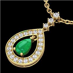 Genuine 1.15 CTW Emerald & Micro Pave Diamond Necklace Designer 14K Gold - 23167-REF#53R5Z