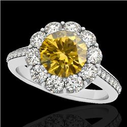 Genuine 2.75 CTW Certified Fancy Intense Genuine Diamond Solitaire Halo Ring Gold - 33257-REF#209Y5V
