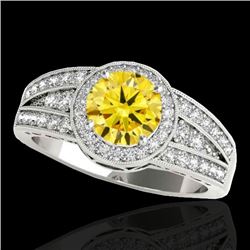 Genuine 1.50 CTW Certified Fancy Intense Genuine Diamond Solitaire Halo Ring Gold - 34076-REF#120X7A